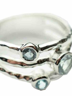 Silver Ring Circles Blue Topaz