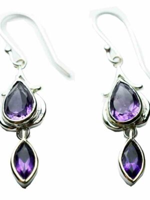 Silver Earring Double Amethyst
