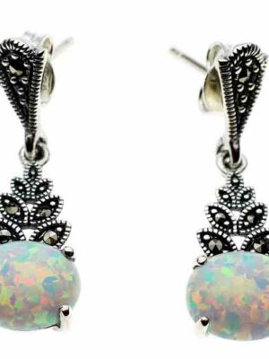 Silver Earring Marcasite Opal