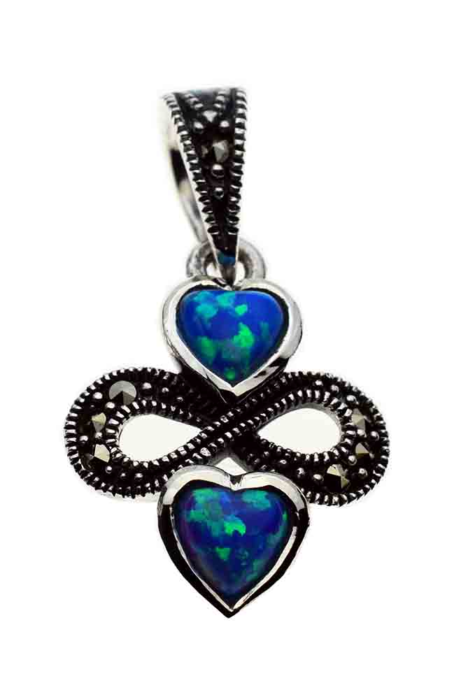 Silver Pendant Marcasite Blue
