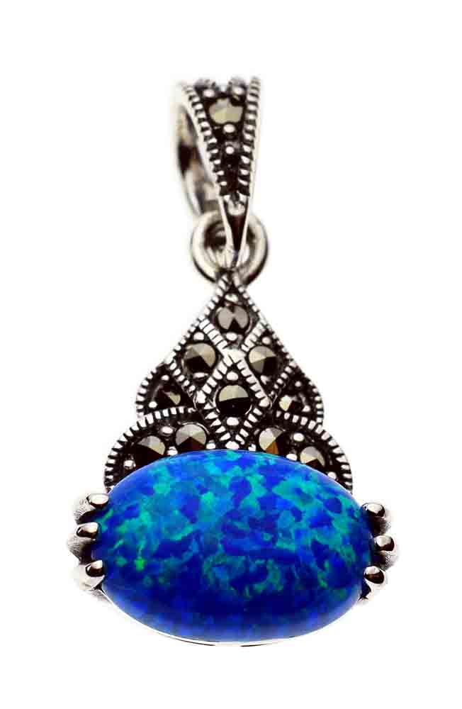Silver Pendant Marcasite Blue