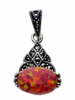 Silver Pendant Marcasite Pink