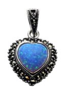 Silver Pendant Marcasite Blue