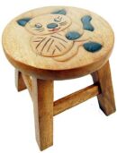 Stool Wooden With Cat And Ball