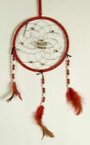 Dream Catcher With Beads Red 6.5 Inch