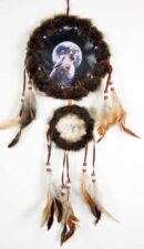 Dream Catcher Brown Wolf Howling At Night Time 16cm