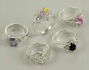 Ring Brass Silver Plated Assorted CZ Stones 5Pcs