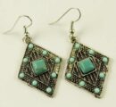 Earring Pewter Turquoise Diamond Shape