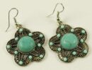 Earring Pewter Turquoise Flower Shape