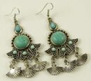 Earring Pewter Turquoise Hanging Fan Shape