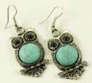 Earring Pewter Turquoise Owl Shape