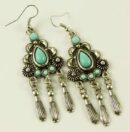 Earring Pewter Turquoise Peardrop With 5 Stones