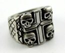 Ring Pewter Cross With Skulls