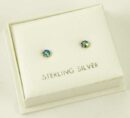 Earring Silver Blue Rainbow Stone Claw 2mm
