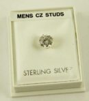 Earring Silver Mens Clear Cz Stone 6mm