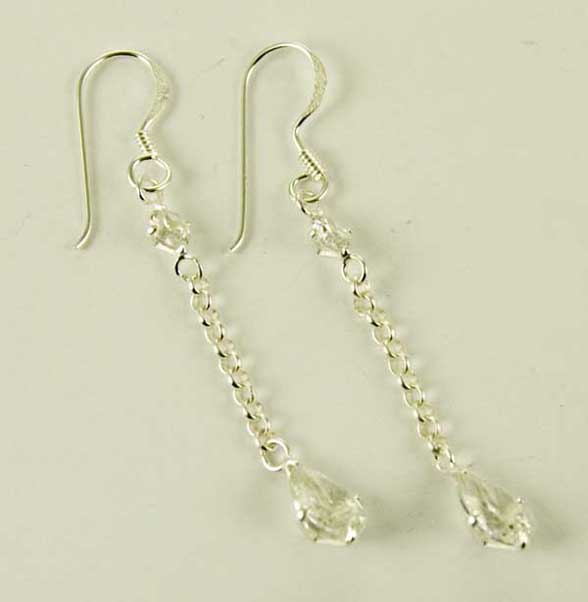 Silver Earring Drop Clear L5cm