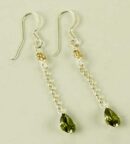 Silver Earring Drop Green L5cm