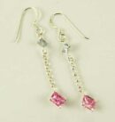Silver Earring Drop Pink L5cm