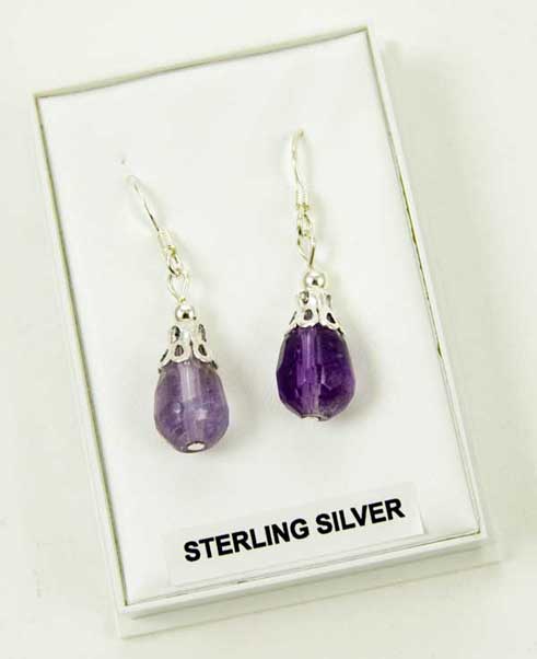 Silver Earring Faceted Oval
