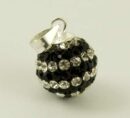 Pendant Silver Ball 12mm Jet And White