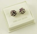 Earring Silver Stud Ball 8mm Purple