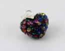 Pendant Silver Heart Black Multi Colour 12mm