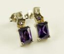 Silver Earring Cz Square Purpl