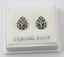 Earring Silver Stud Tear Drop Black