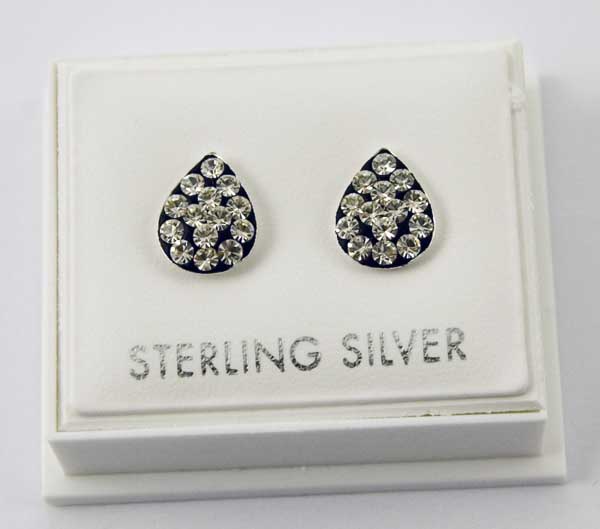 Earring Silver Stud Tear Drop Black