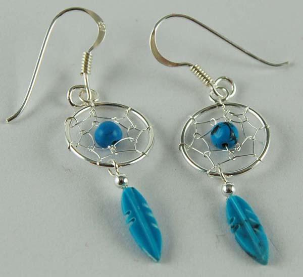 Earring Dreamcatcher Turq 12mm