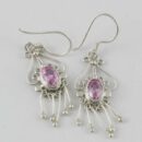 Silver Earring Drop Stone Pink