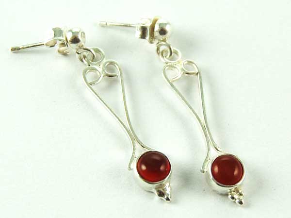 Earring Silver Fancy Dropper Stone Carnelian