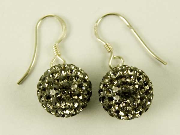 Silver Earring Drop Black 12mm