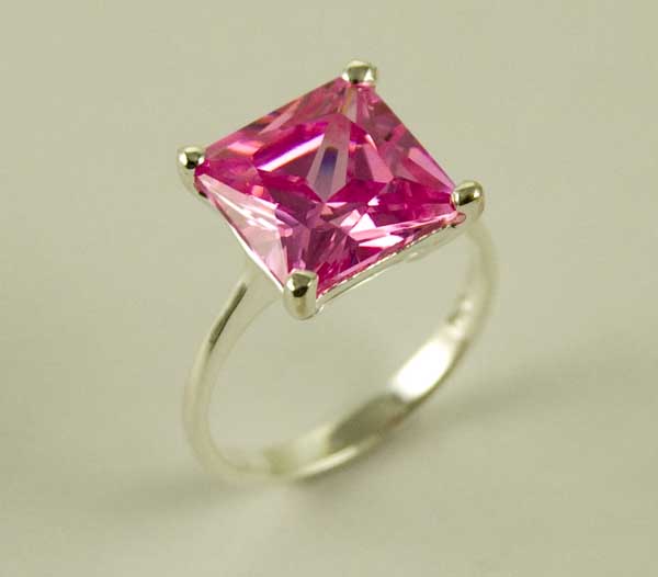 Ring Silver Square Pink CZ W10.5mm