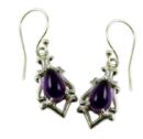 Silver Earring Amethyst Tear Drop