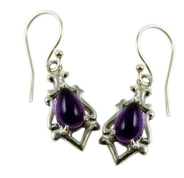 Silver Earring Amethyst Tear Drop