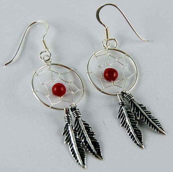 Earring Dreamcatcher Red 16mm