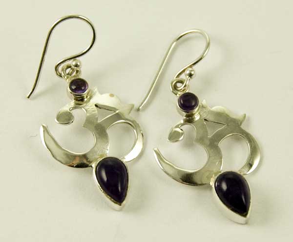 Silver Earring Om With Stones