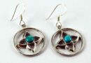 Earring Turq Cabochon Flower In Circle