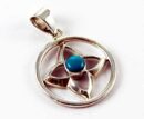 Pendant Silver Turquoise Cab Flower In Circle