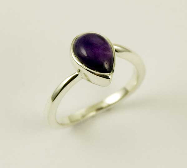 Ring Silver Amethyst Plain Tear Drop