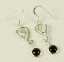 Silver Earring Swirl Drop Garnet