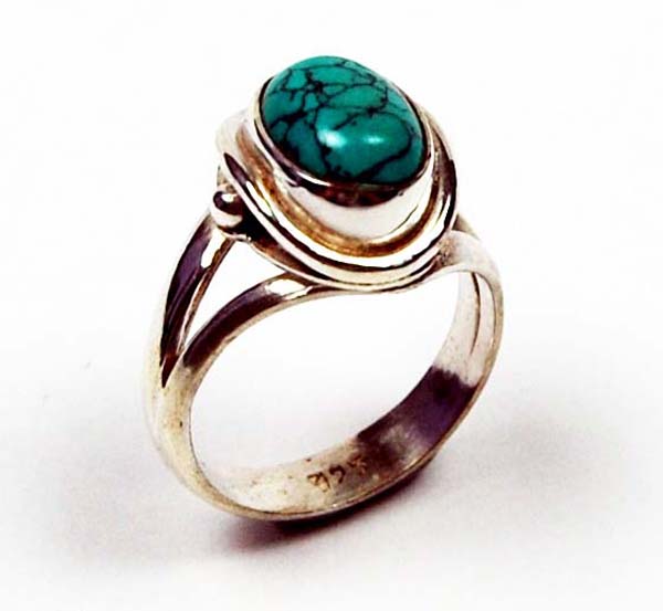 Ring Silver Oval Plain Turquoise
