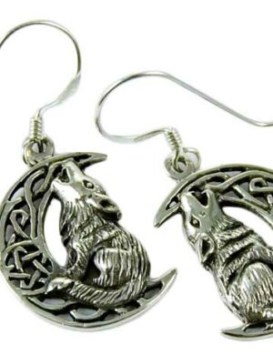 Silver Earring Wolf On Moon Lisa Parker Licensed