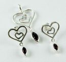 Pendant And Earring Set Heart Garnet