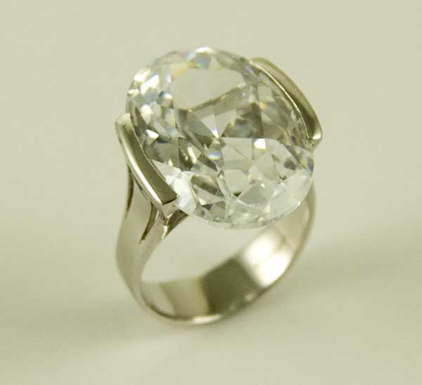 Ring Silver Oval Clear CZ Stone W21mm