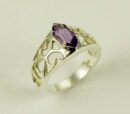 Ring Silver Amethyst Cut Sides