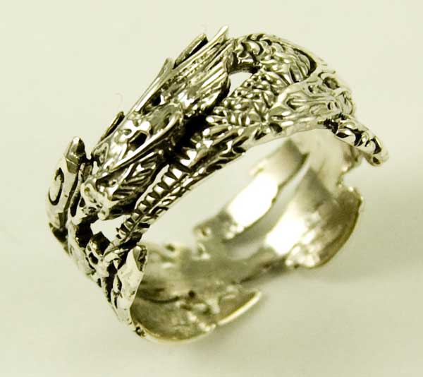 Ring Silver Band Dragon
