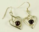 Silver Earring Heart Garnet