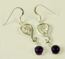 Silver Earring Swirl Drop Amethyst